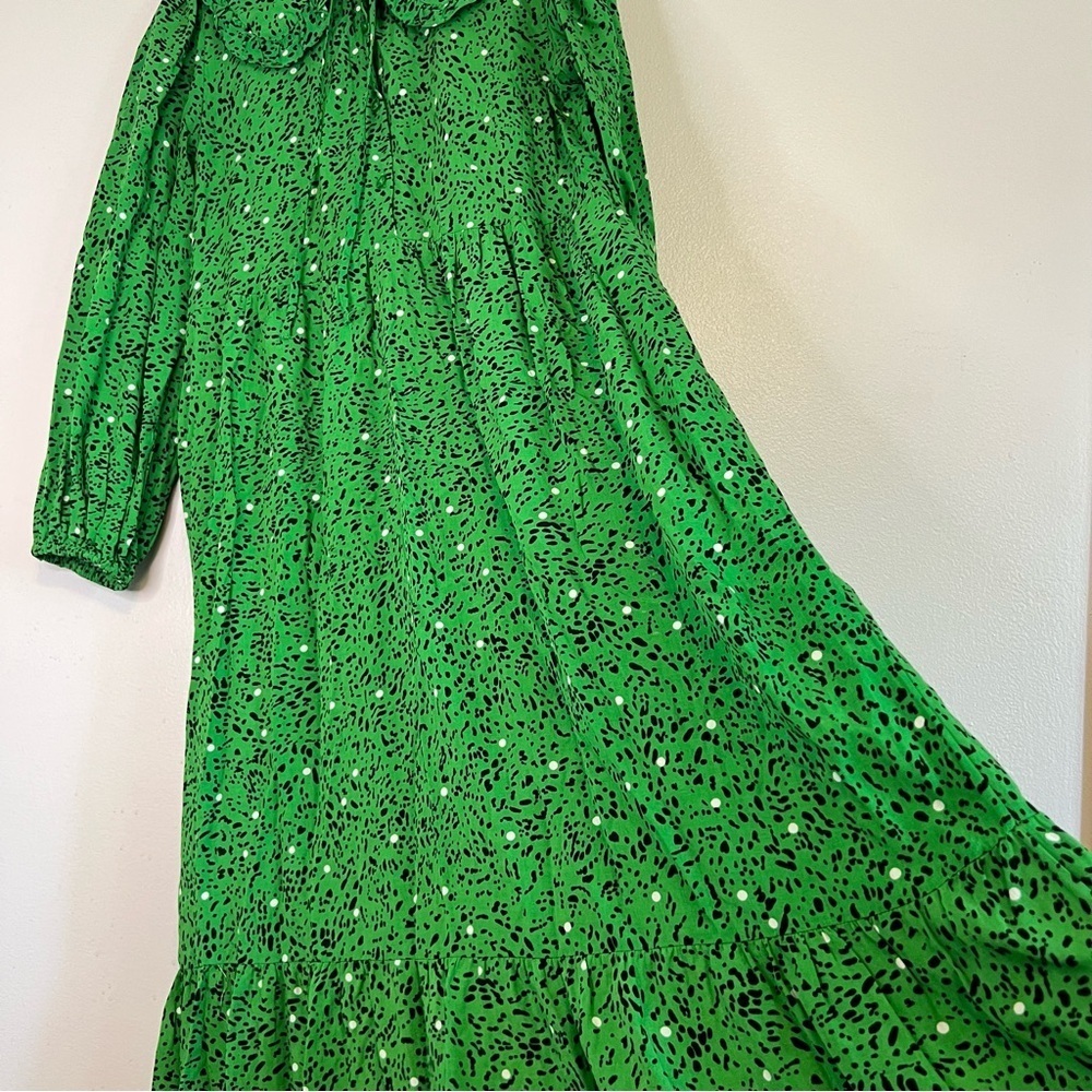 Who What Wear Long Sleeve Maxi Dress Size S Green Black White Dots Peter Pan - Picture 14 of 16
